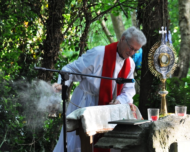 The Blessed Sacrament, or Eucharist, is incensed as part of the service. 